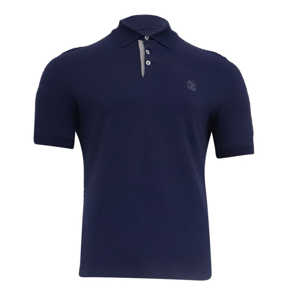 Brunello Cucinelli Short Sleeve Polo Shirt in Navy Blue Cotton